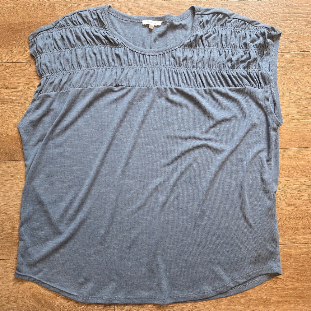 Maurices Teal Short Sleeve Smocked Yoke Tee - Picture 3 of 6